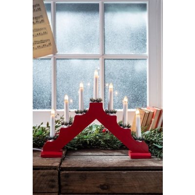 MagicHome Vánoční svícen 7 LED teplá bílá červená 2xAA vnitřní 39x31 cm – Zbozi.Blesk.cz
