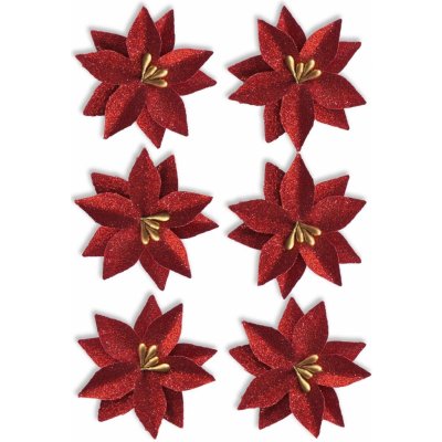 Galeria Papieru Papírové květiny samolepicí Vánoční hvězda červená, 6ks