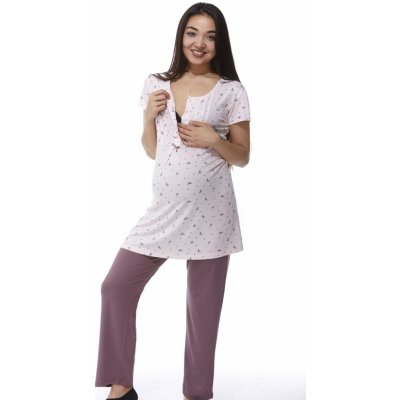 Luxusní těhotenské a kojící pyžamo 1D0973 růžová