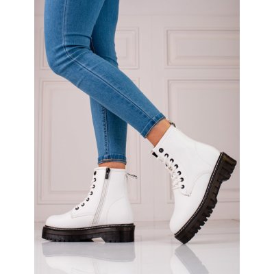 Výborné dámské kotníčkové boty na plochém podpatku bílé – Zboží Mobilmania