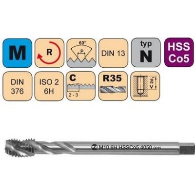 NÁSTROJE CZ Závitník strojní M8x1,25 ISO2 HSSCo5 DIN 376 RSP35 - 4050 - CZZ4050-M8-ISO2 – Zboží Mobilmania