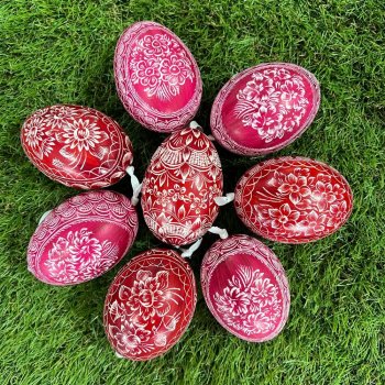 Ručně malované velikonoční kachní vejce na zavěšení, 1ks - Červená