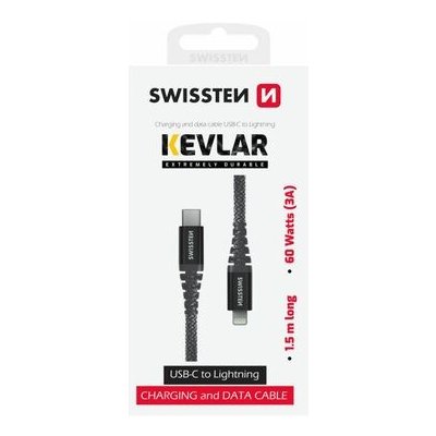 Swissten 71544010 KEVLAR datový Lightning, 1,5m, šedý – Zboží Mobilmania