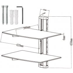 Tectake 401102 Policový systém na DVD/SAT dvě poličky 45x42x30cm ocel