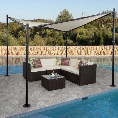 Mendler Pergola HWC-A41, markýza pro zahradní pavilon, robustní 6cm ocelový rám 4x4m krémová barva – Zboží Mobilmania