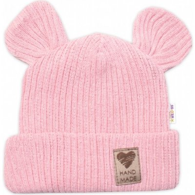 Pletená bavlněná čepice s oušky dvouvrstvá Hand Made Baby Nellys růžová – Sleviste.cz