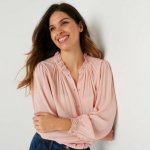 Jednobarevná košilová halenka s macramé růžová pudrová – Zboží Dáma