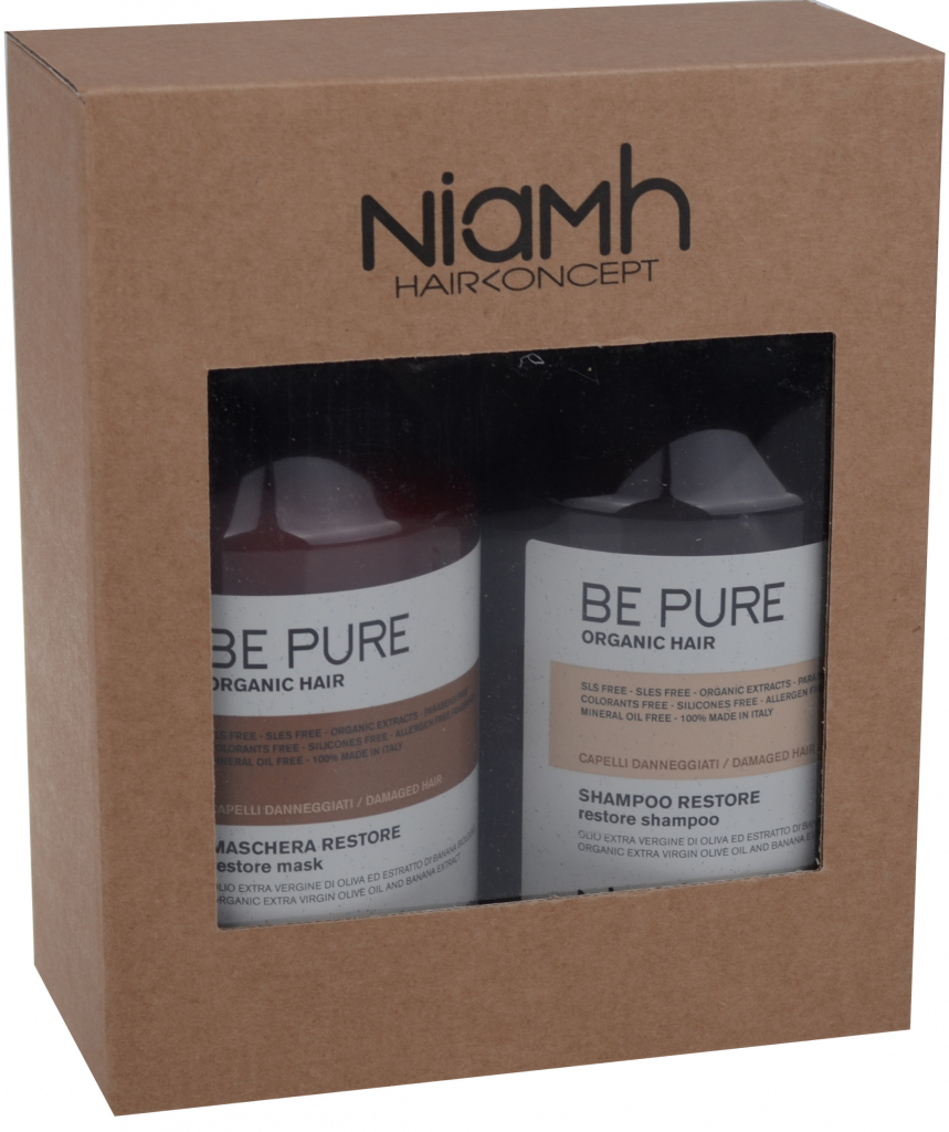 Niamh Be Pure Restore obnovující šampon na vlasy 500 ml + obnovující maska 500 ml dárková sada