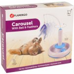 Hračka pro kočky FLAMINGO Carousel s míčkem a peřím 18x18cm – Sleviste.cz