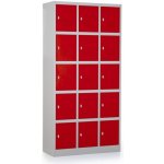 Rauman ral 3000 Kovová 15 boxů 90 x 40 x 185 cm otočný zámek červená – Zbozi.Blesk.cz