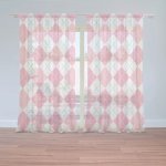 Sablio Záclony Růžové a bílé kosočtverečky: 2ks 150x250cm – Zboží Mobilmania