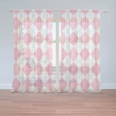Sablio Záclony Růžové a bílé kosočtverečky: 2ks 150x250cm – Zboží Mobilmania