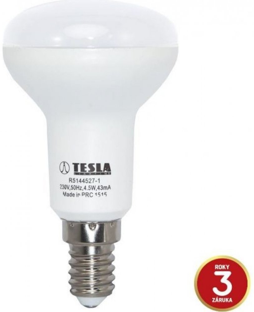 TESLA LED žárovka Reflektor R50 E14 5W 230V 350lm 90° 25.000 hod,3000K Teplá  bílá ,CRIRA≥80 | Srovnanicen.cz