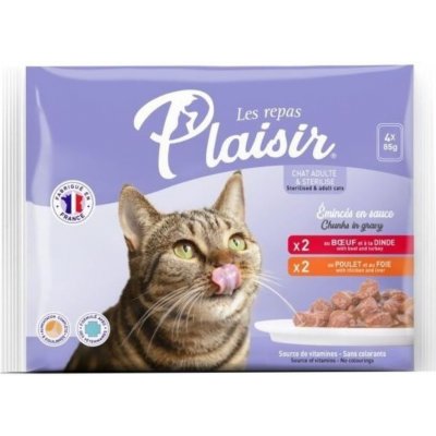 Plaisir cat steriliz. hovězí kuře 4 x 85 g – Zbozi.Blesk.cz