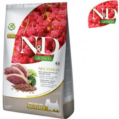 N&D Quinoa Dog Adult Mini Grain Free Neutered Duck Broccoli & Asparagus 7 kg – Hledejceny.cz