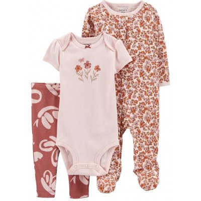 Carter's Set 3dílný body kr. rukáv overal legíny Pink Floral holka LBB – Zboží Mobilmania