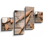 Obraz 4D čtyřdílný - 100 x 60 cm - Ingredients for cookies and rolling pins on wooden background Ingredience pro sušenky a válečky na dřevěné pozadí – Hledejceny.cz