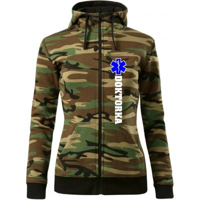 Hvězda života doktorka dámská mikina trendy zipper s kapucí Hnědý maskáč – Hledejceny.cz