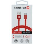 Swissten 71527301 USB 2.0, zástrčka A - zástrčka micro B, opletený, 3m, červený – Hledejceny.cz