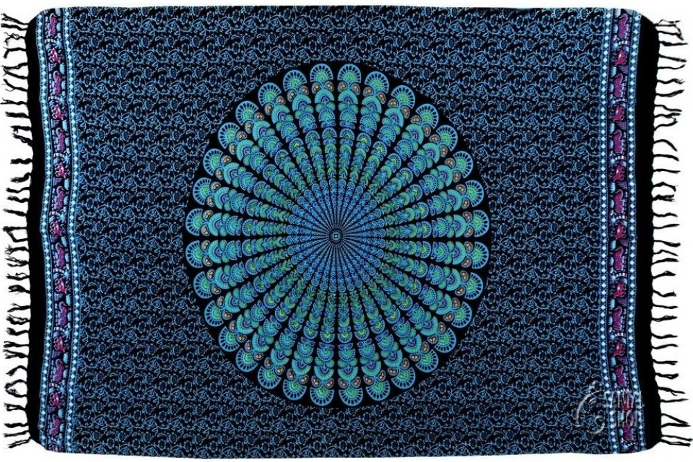 Šátek sarong pareo Peacock černo modrá | Srovnanicen.cz