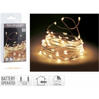 Koopman LED světelný řetěz na baterie 40 LED teplá bílá, stříbrný drát, 200 cm – Hledejceny.cz