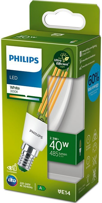 Philips 8719514435759 LED filamentová žárovka 1x2,3W/40W E14 485lm 3000K čirá, Ultra Efficient