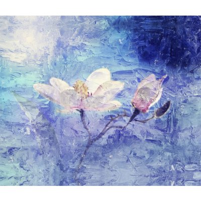 MaMi panely Koženkový panel 33x28cm bílá květina na modré malba – Zboží Mobilmania