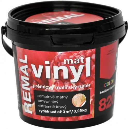 Barvy A Laky Hostivař Remal Vinyl Color mat, prémiová malířská barva, omyvatelná, 820 korálově červená, 250 g