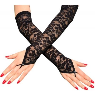 Dámské dlouhé krajkové rukavice, černé, jemný elastický materiál – Zboží Dáma