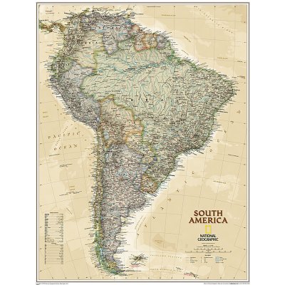 National Geographic Jižní Amerika - nástěnná mapa Executive 61 x 76 cm Varianta: bez rámu v tubusu, Provedení: laminovaná mapa v lištách – Zboží Mobilmania