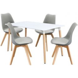 IDEA nábytek Jídelní stůl 140 x 80 QUATRO bílý + 4 židle QUATRO šedé