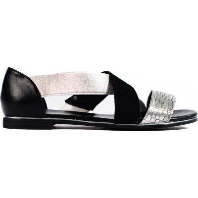 Dámské černo stříbrné ploché sandály MR1583 2B – Zboží Mobilmania