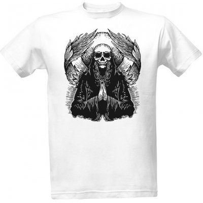 tričko s potiskem Lebka s andělskými křídly pánské bílá