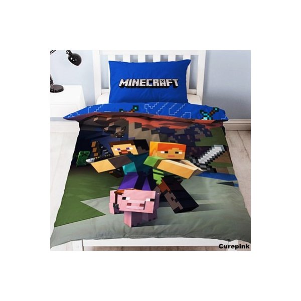 CurePink povlečení Minecraft Goodguys oboustranné single bavlna polyester  135x200 75x50 od 899 Kč - Heureka.cz