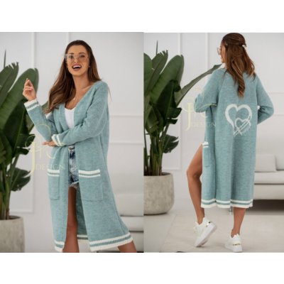 Fashionweek Unikátní luxusní dlouhý pletený kabát svetr SERCA mořská modrá – Zboží Mobilmania