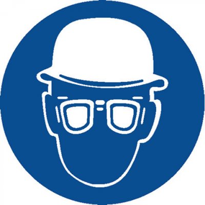 Značka Používej ochrannou přilbu a brýle!, samolepicí fólie, Ø 100 mm – Zboží Mobilmania