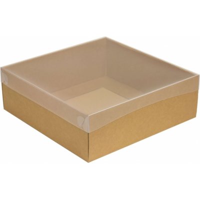 Dárková krabice s průhledným víkem 300x300x100/35 mm, kraftová - hnědá – Zboží Mobilmania