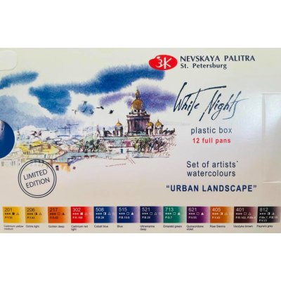 Akvarelové barvy White Nights sada Urban Landscape 12 ks Nevskaya Palitra kostička akvarel malba – Zboží Dáma