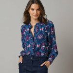 Košilová halenka s potiskem květin modrá – Zboží Dáma