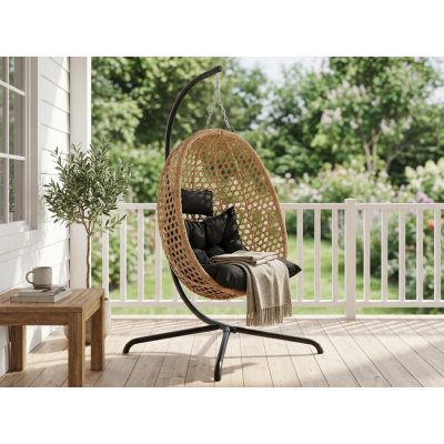 Textilomanie Závěsné křeslo MOLINE s černým stojanem béžové – Zbozi.Blesk.cz