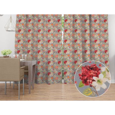 Biante Dekorační závěs PML-092 Hortenzie a lilie na šedém 145x240 cm – Hledejceny.cz