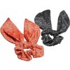 Šátek bandana print scrunchies with XXL bow 2-pack orange/black