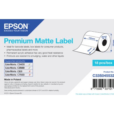 Epson C33S045532 Premium Matte, pro ColorWorks, 102x76mm, 440ks, bílé samolepicí etikety – Zboží Mobilmania
