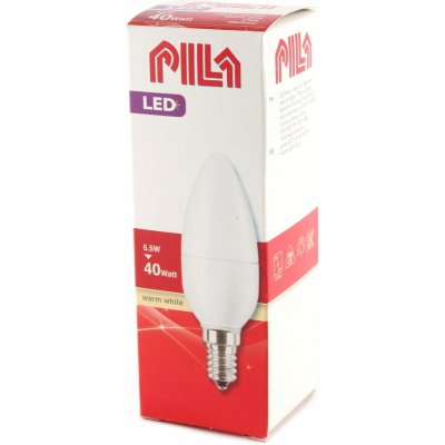 Pila LED žárovka 5,5W 40W E14 svíčka teplá bílá