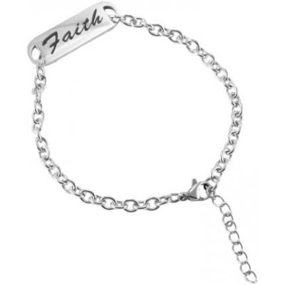 Šperky eshop ocelový stříbrné barvy oválná očka lesklá známka s nápisem Faith SP80.15