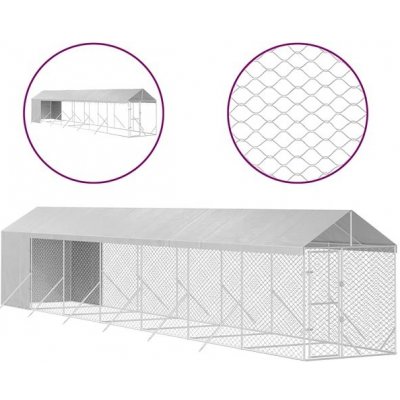 Shumee Venkovní psí kotec se střechou stříbrný 200 x 1400 x 250 cm ocel – Zboží Dáma