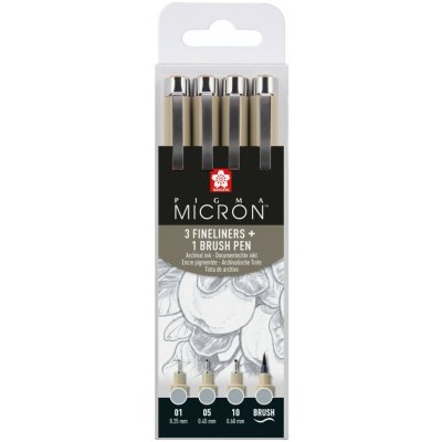 Sakura pigma micron light cool gray 3x liner + 1x brush – Zboží Dáma