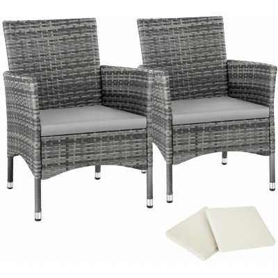 tectake 404551 2 zahradní židle ratanové vč. 4 povlaků - šedá/světle šedá – Hledejceny.cz