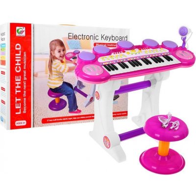 Inlea4Fun Dětské klávesy s mikrofonem a židlí LET THE CHILD růžové