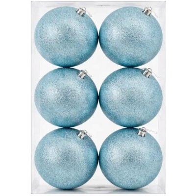 DECOLED Sada vánočních ozdob světle modrá glitter 10 cm plastová koule, balení 6 ks – Hledejceny.cz